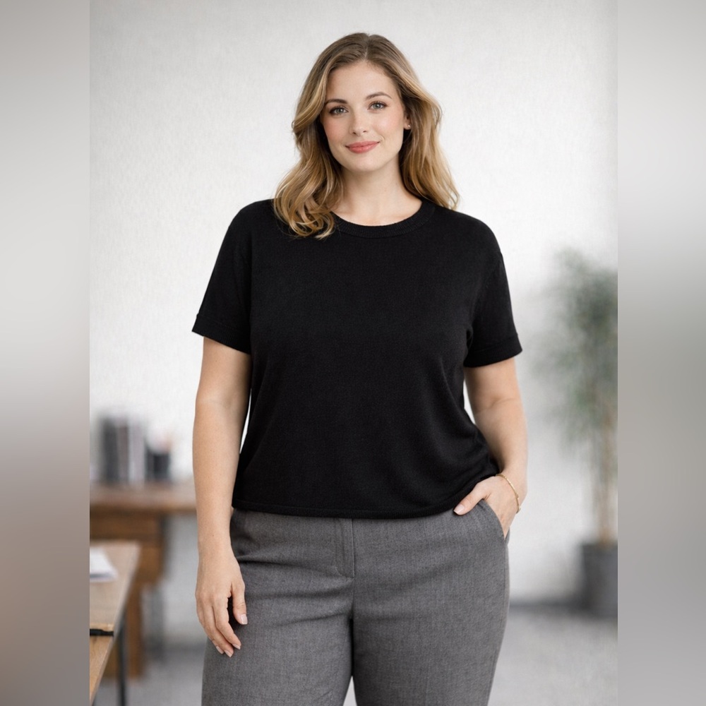Serra Black Knit Short Sleeve Sweater Top Size L New With Tags